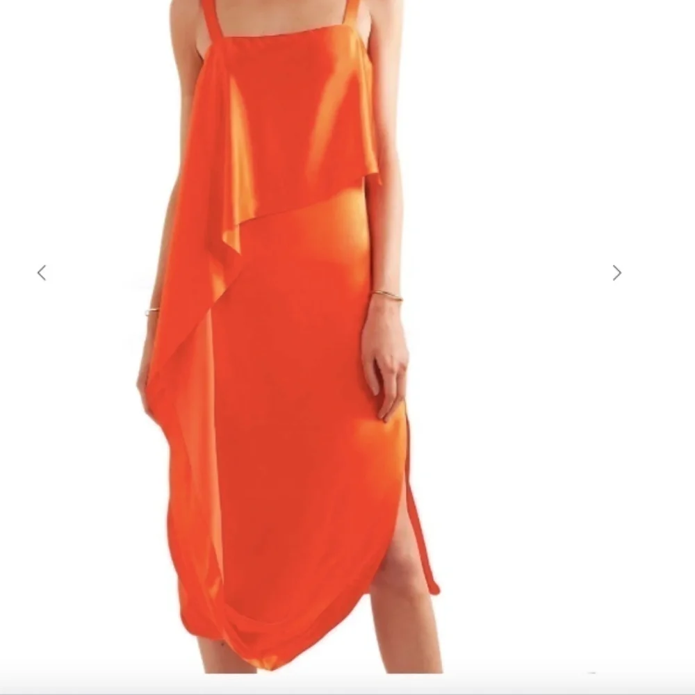 Temperley Orange Satin Darling Asymmetrical Draped Dress UK 8 US 4
